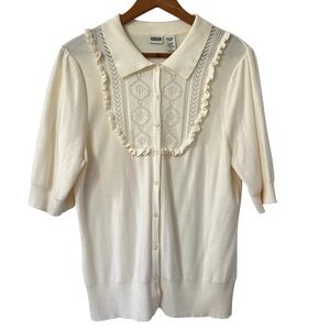 Vintage Y2K Route 66 Dainty Romantic Soft Girl Cottagecore Cream Knit Top XL